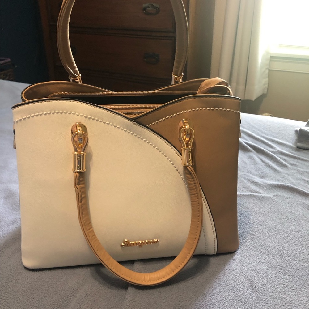 Stylish White and Tan Shoulder Bag
